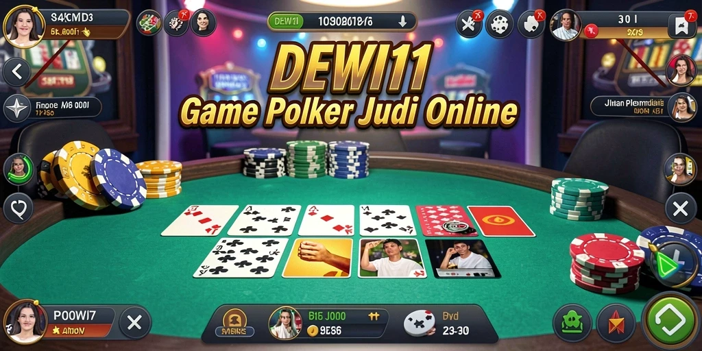 Screenshot gameplay DEWI11 menampilkan suasana permainan Poker yang menegangkan.