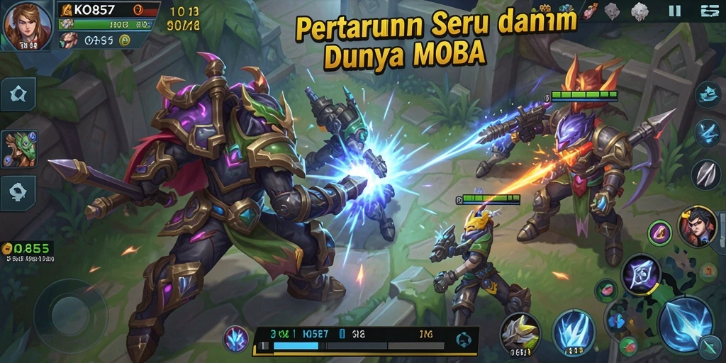 Gameplay epik dalam KO857, pertarungan MOBA yang mendebarkan.