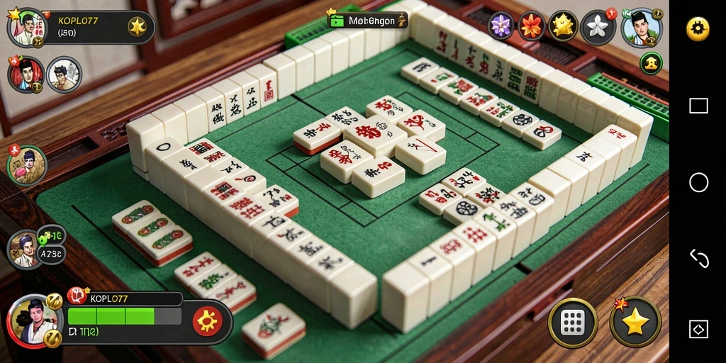 Tampilan gameplay KOPLO77 dengan ubin Mahjong berwarna-warni.