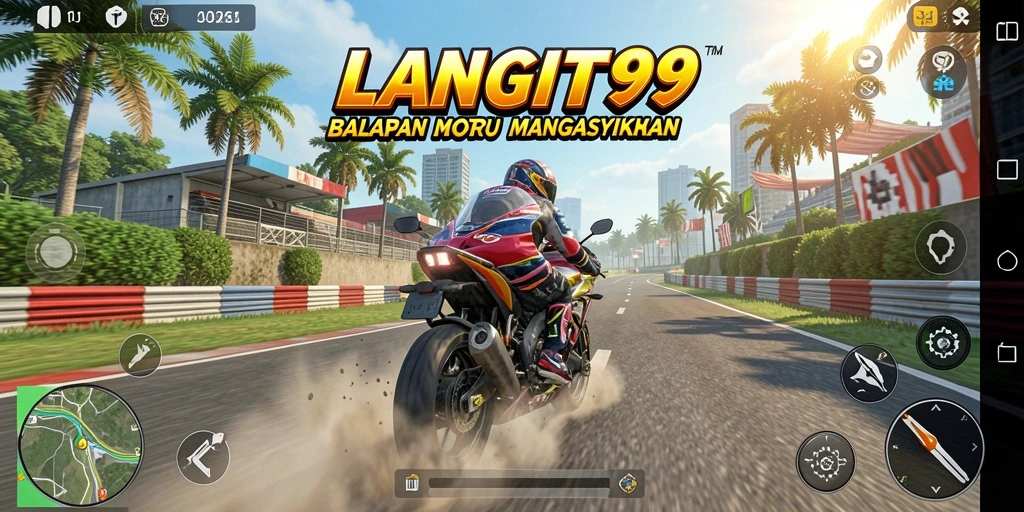 Screenshot LANGIT99 menampilkan aksi balapan motor yang mendebarkan.