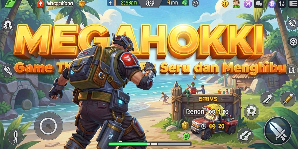 Tangkapan layar MEGAHOKI menampilkan aksi pertempuran yang seru dan grafis menarik.