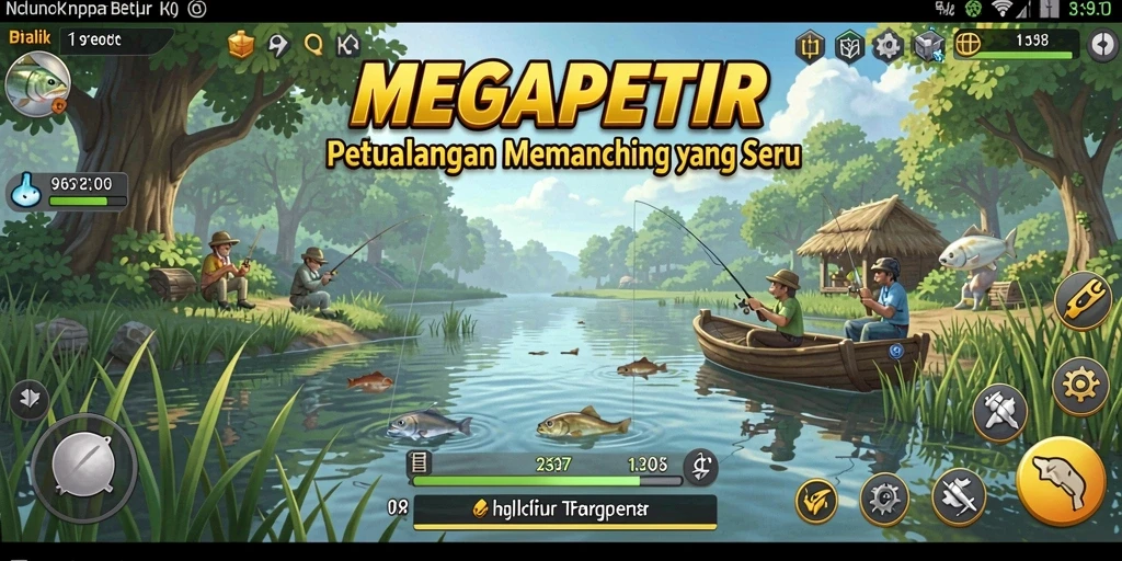 Tampilan gameplay MEGAPETIR yang menakjubkan saat memancing.