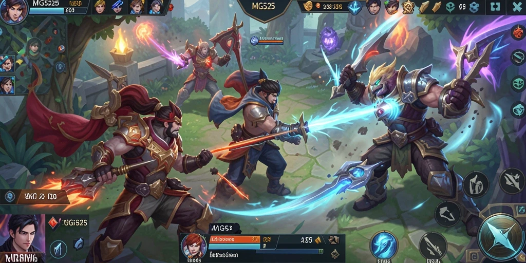 Screenshot menunjukkan aksi seru dalam gameplay MOBA MG525.
