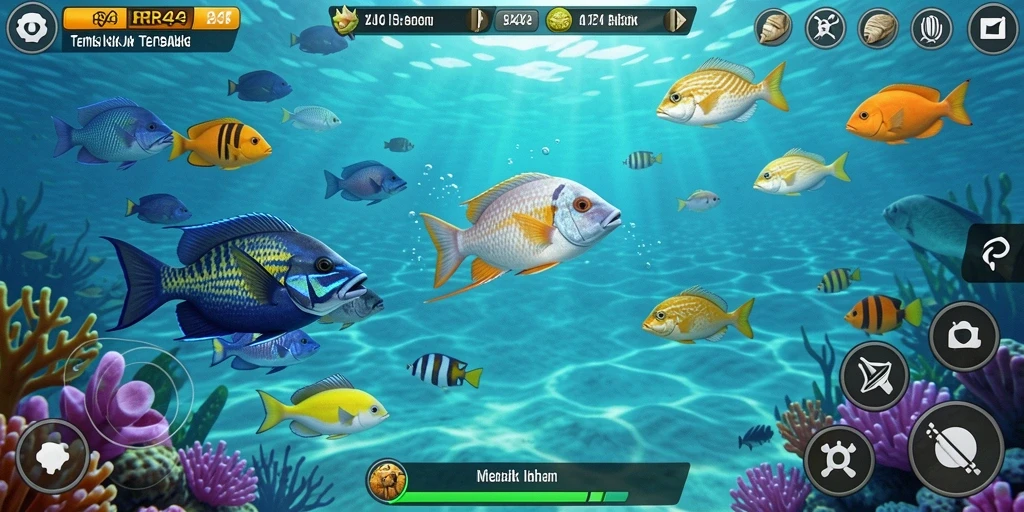 Screenshot gameplay RR44 yang menampilkan aksi tembak ikan.