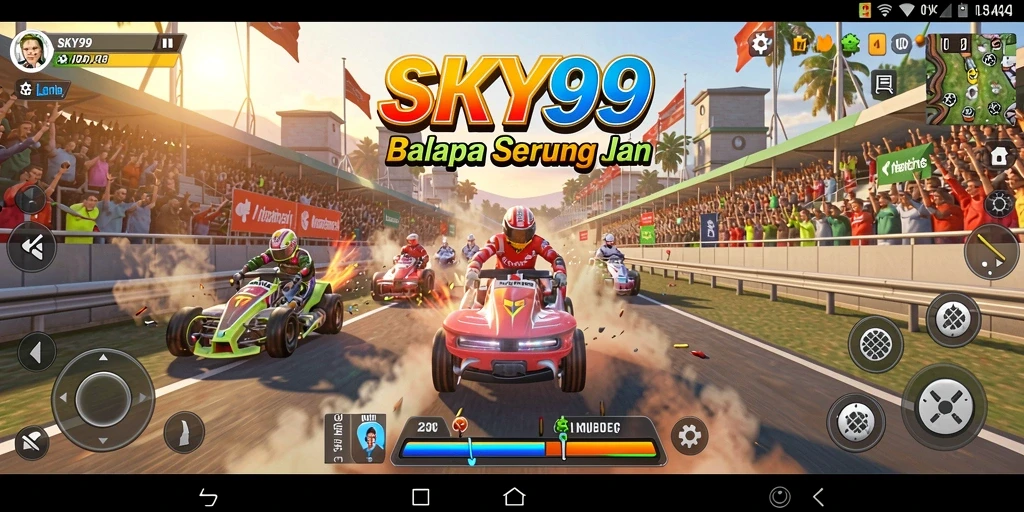 Screenshot gameplay SKY99 menampilkan balapan cepat dan mobil berdesain menarik.