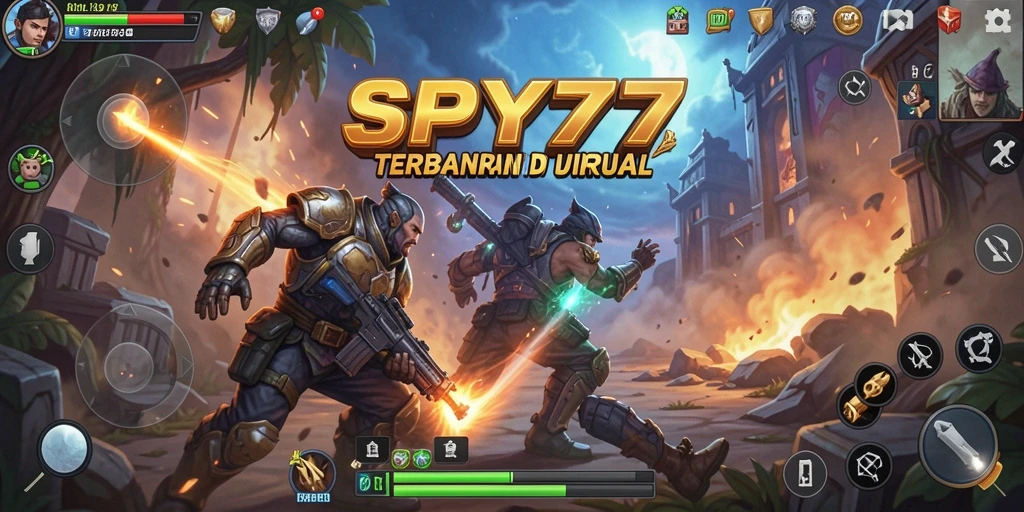Tangkapan layar utama SPY77 menampilkan aksi pertarungan yang dinamis dan grafis cemerlang.