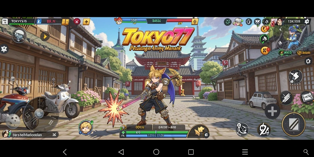 Screenshot utama TOKYO77 menampilkan momen epik dalam gameplay anime.