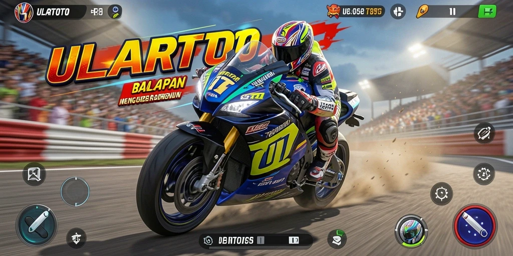 Tampilan gameplay ULARTOTO yang seru dan menegangkan dalam balapan motor.