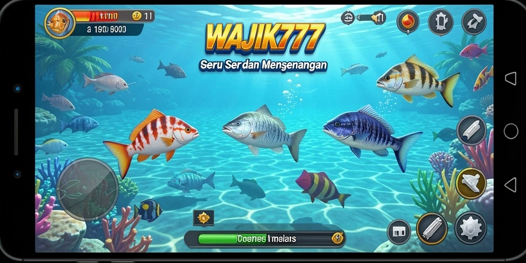 Screenshot gameplay WAJIK777 dengan aksi menangkap ikan.