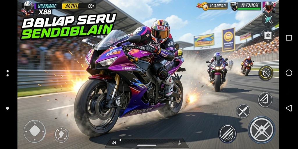 Gameplay mendebarkan X88 dengan motor balap yang cepat dan trek yang menantang.